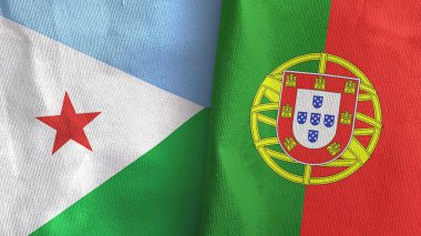 Portekiz ve Cibuti iki bayraklı tekstil kumaşı 3D