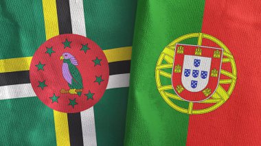 Portekiz ve Dominica iki bayrak tekstil kumaşı 3D