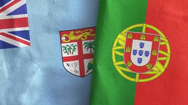 Portekiz ve Fiji iki bayraklı tekstil kumaşı 3D.