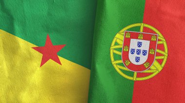 Portekiz ve Fransız Guyanası iki bayraklı tekstil kumaşı 3D