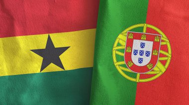 Portekiz ve Gana iki bayraklı tekstil kumaşı 3D.