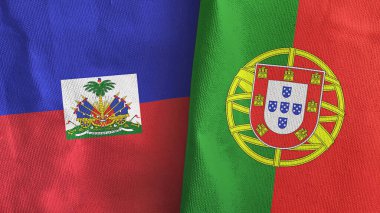 Portekiz ve Haiti 'de iki bayrak, tekstil kumaşı 3D.