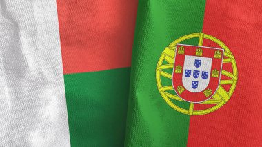 Portekiz ve Madagaskar 'da iki bayraklı tekstil kumaşı 3D.