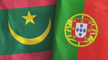Portekiz ve Moritanya 'da iki bayraklı tekstil kumaşı 3D.