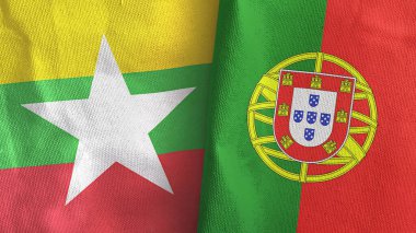 Portekiz ve Myanmar iki bayraklı tekstil kumaşı 3D