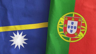 Portekiz ve Nauru iki bayraklı tekstil kumaşı 3D.