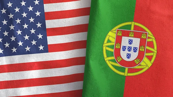 ポルトガルとアメリカの2つのフラグ繊維布3Dレンダリング — ストック写真