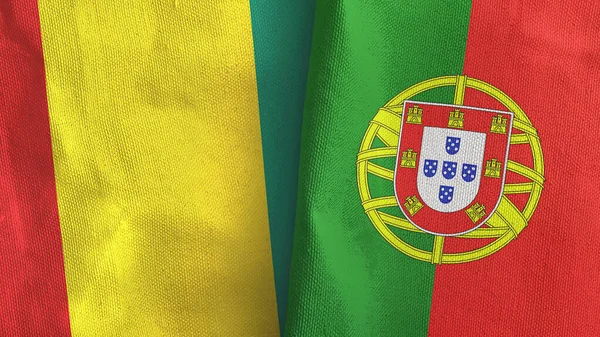 Portugal and Guinea two flags textile cloth 3D rendering — Stock Photo, Image