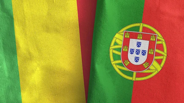 Portugal en Mali twee vlaggen textiel doek 3D rendering — Stockfoto