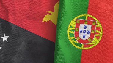 Portekiz ve Papua Yeni Gine 2 bayraklı tekstil kumaşı 3D