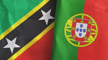 Portekiz ve Saint Kitts ve Nevis iki bayraklı tekstil kumaşı 3D