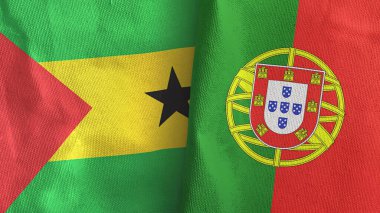 Portekiz ve Sao Tome ve Principe iki bayraklı tekstil kumaşı 3D
