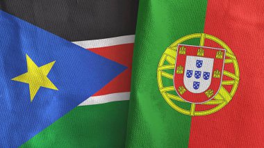 Portekiz ve Güney Sudan 'da iki bayraklı tekstil kumaşı 3D.