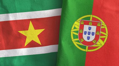 Portekiz ve Surinam iki bayraklı tekstil kumaşı 3D