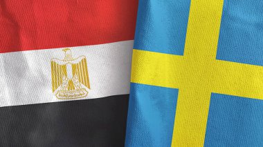 İsveç ve Mısır 'da iki bayraklı tekstil kumaşı 3D.