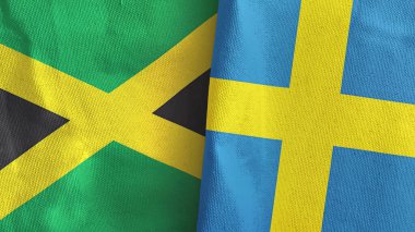 İsveç ve Jamaika iki bayraklı tekstil kumaşı 3D