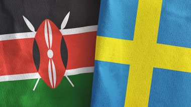 İsveç ve Kenya iki bayraklı tekstil kumaşı 3D