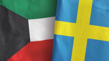 İsveç ve Kuveyt iki bayraklı tekstil kumaşı 3D görüntüleme