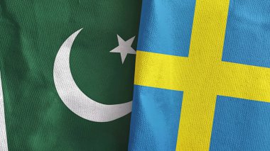 İsveç ve Pakistan iki bayraklı tekstil kumaşı 3D