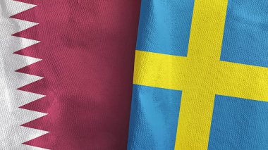 İsveç ve Katar iki bayraklı tekstil kumaşı 3D görüntüleme