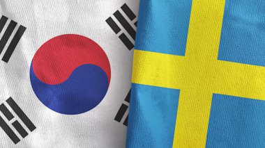 İsveç ve Güney Kore 'de iki bayraklı kumaş 3D.