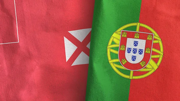 Portugal en Wallis en Futuna twee vlaggen textieldoek 3D weergave — Stockfoto