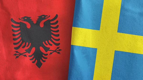 Sweden and Albania two flags textile cloth 3D rendering — Foto de Stock