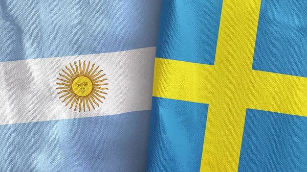 Sweden and Argentina two flags textile cloth 3D rendering — Stock Photo, Image