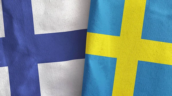 Svezia e Finlandia due bandiere tessuto 3D rendering — Foto Stock