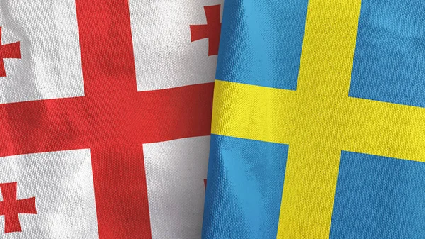 Sweden and Georgia two flags textile cloth 3D rendering —  Fotos de Stock