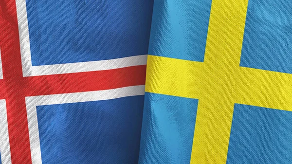 İsveç ve İzlanda 'da iki bayraklı kumaş 3D. — Stok fotoğraf