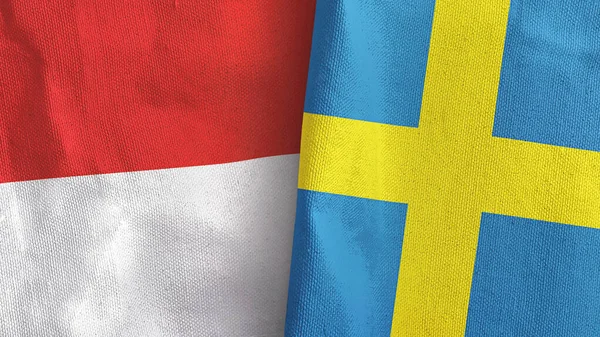 Sweden and Indonesia two flags textile cloth 3D rendering — Foto de Stock
