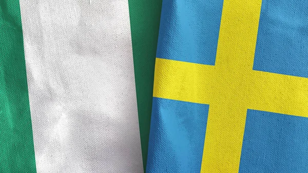 Sweden and Nigeria two flags textile cloth 3D rendering —  Fotos de Stock