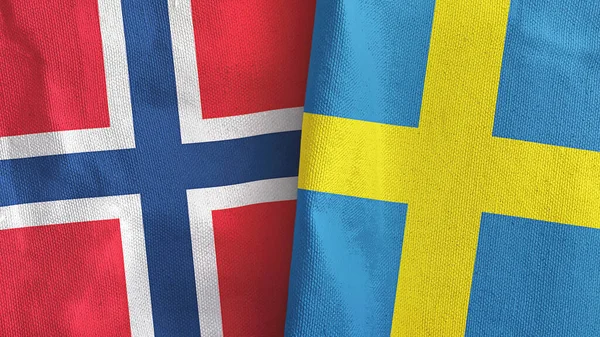 Sweden and Norway two flags textile cloth 3D rendering — Foto de Stock