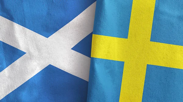 Sweden and Scotland two flags textile cloth 3D rendering —  Fotos de Stock
