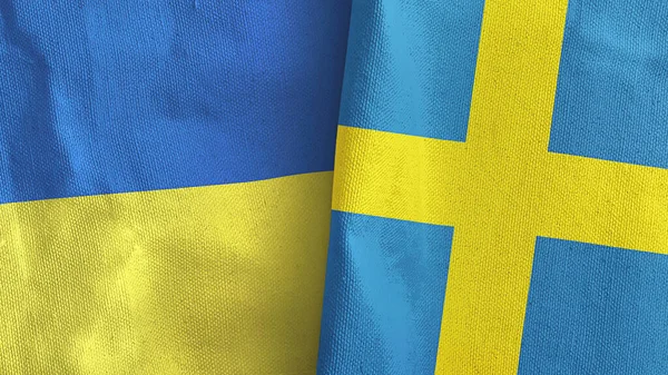 Sweden and Ukraine two flags textile cloth 3D rendering —  Fotos de Stock