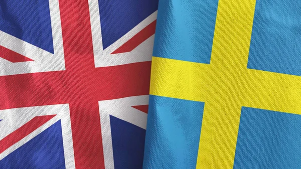 Sweden and United Kingdom two flags textile cloth 3D rendering —  Fotos de Stock