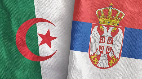 Servië en Algerije twee vlaggen textiel doek 3D rendering — Stockfoto