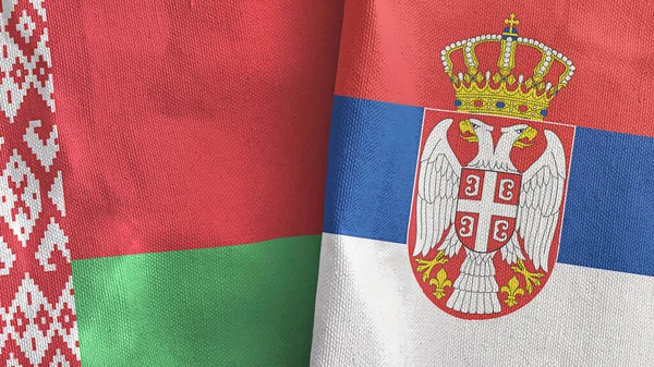 Serbia and Belarus two flags textile cloth 3D rendering — Stock Photo, Image