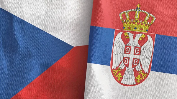 Serbia and Czech Republic two flags textile cloth 3D rendering — Stock Photo, Image