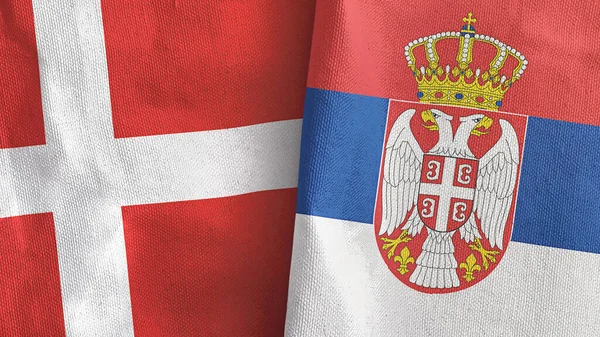 Сербія і Данія два прапори текстильний одяг 3D рендеринг — стокове фото