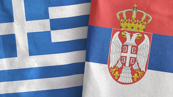 Servië en Griekenland twee vlaggen textiel doek 3D rendering — Stockfoto