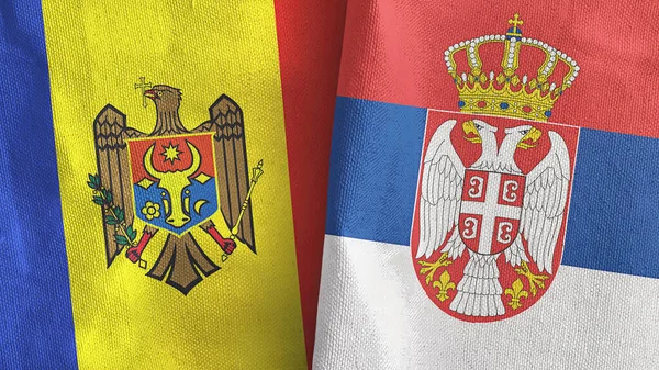 塞尔维亚和摩尔多瓦两国国旗纺织品3D渲染 — 图库照片