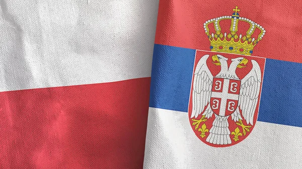 Serbia and Poland two flags textile cloth 3D rendering — Stock Photo, Image