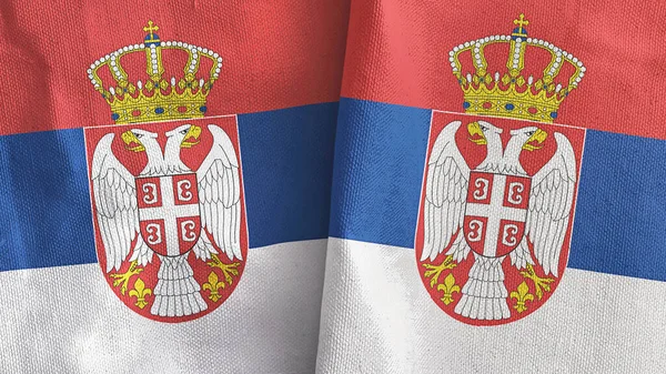 Serbien och Serbien två flaggor textilduk 3D-rendering — Stockfoto