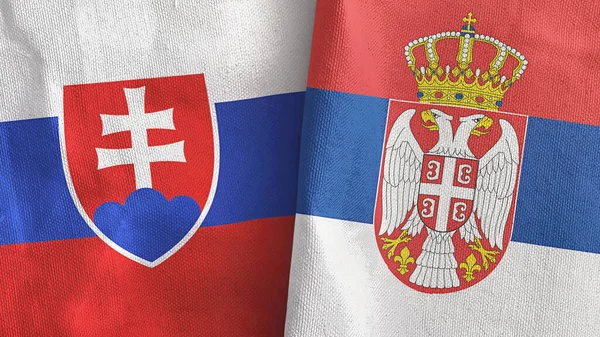 Сербія і Словаччина два прапори текстильної тканини 3D рендеринг — стокове фото