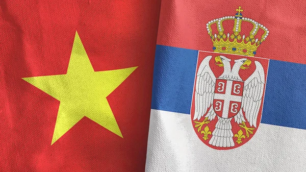 塞尔维亚和越南两国国旗纺织品3D渲染 — 图库照片