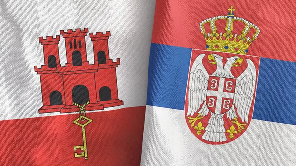 塞尔维亚和直布罗陀两国国旗纺织品三维绘制 — 图库照片