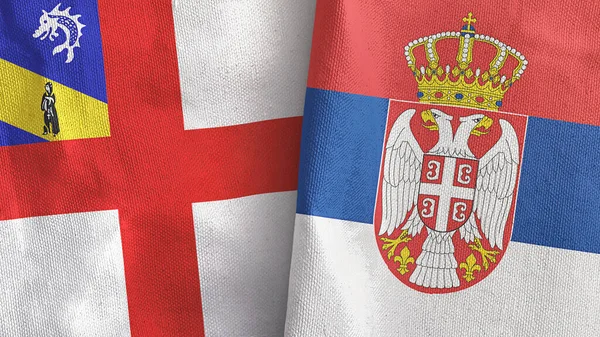 Srbsko a Herm dvě vlajky textilní látky 3D vykreslování — Stock fotografie