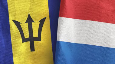 Hollanda ve Barbados iki bayraklı tekstil kumaşı 3D.